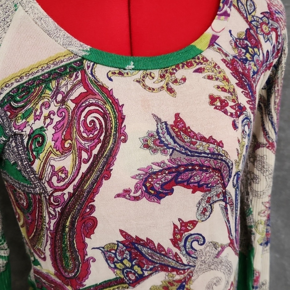 Pashma 50% Silk 50% Cashmere Paisley Knit Sweater Green Purple Size XL - Picture 2 of 10